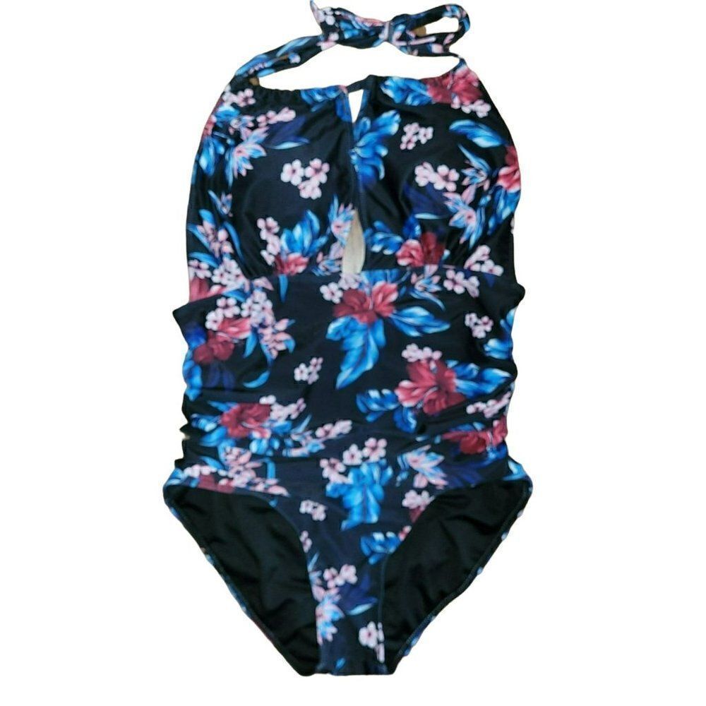 Hawaiian Floral Haulter One Piece Swimsuit Women's Size Large